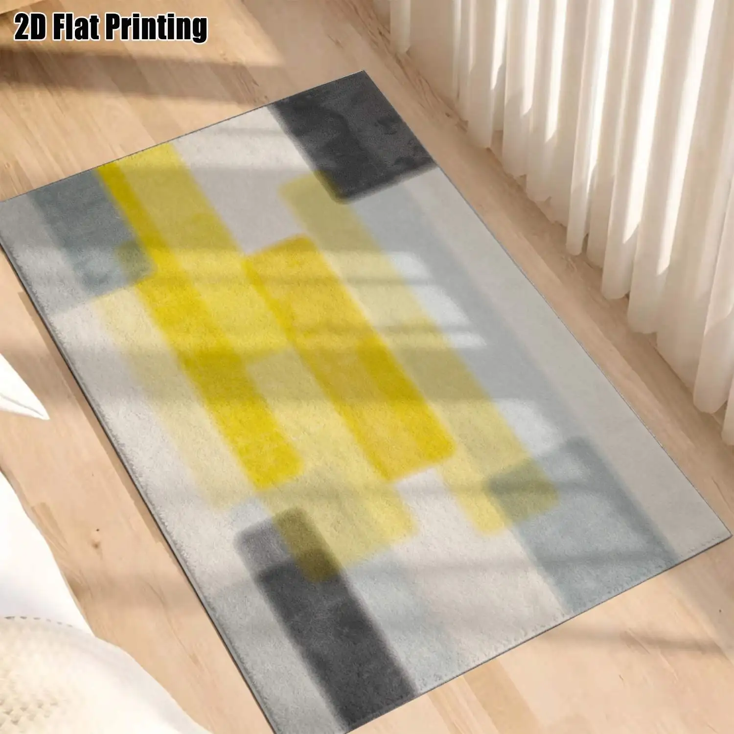 1Pc 2D Printed Carpet: Yellow-Grey Geometric Abstract Nordic/Instagram Modern Minimalist European Style, Machine Washable, Multi-Size, Suitable for Home Decor, Entrance/Dining/Foyer/Bedroom/Living Room Use
