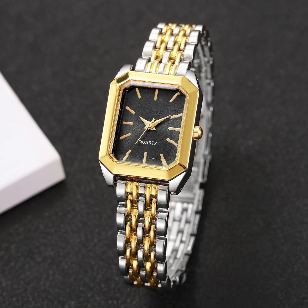 패션 직사각형 심플 다이얼 여성 시계 캐주얼 합금 스트랩 손목시계 여성용 시계 선물(박스 없음)