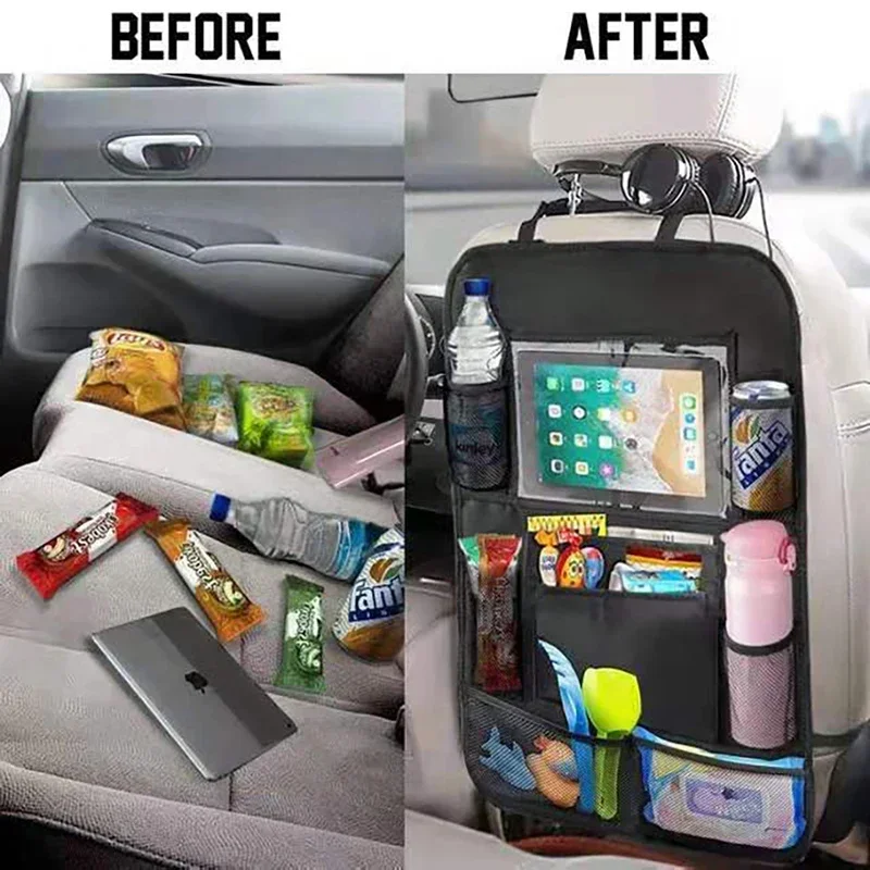 Organizador de asiento trasero de coche con soporte de tableta con pantalla táctil, cubierta de almacenamiento de asiento trasero automático, Protector para viajes, viajes por carretera, niños pequeños