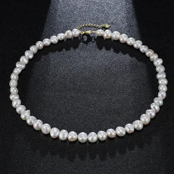 Baroque Shaped  Natural Freshwater Pearls Necklace 8-9mm 925 Sterling Silver Chain Fashion Elegant  Jewelry Hot Gifts  for Women