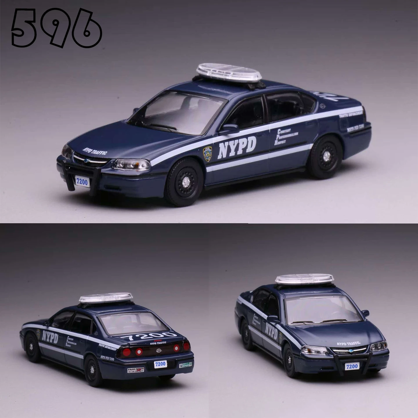 596 1/64 Chevrolet Impala - NYPD Auxiliary Police Officer's Uniform - Classic Blue Car Alloy Motor Vehicle Diecast Metal Model