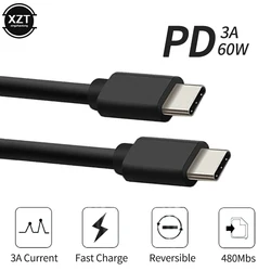 3A USB 3.1 Type C to USB C Cable for Samsung Huawei Xiaomi  PD 60W Quick Charge 4.0 USB-C Fast Charger Cable for MacBook Pro