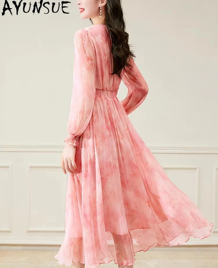AYUNSUE 100% Natural Mulberry Silk Long Dress for Women Clothing 2026 Fashion Summer Dress Elegant Womens Dresses Vestidos Mujer