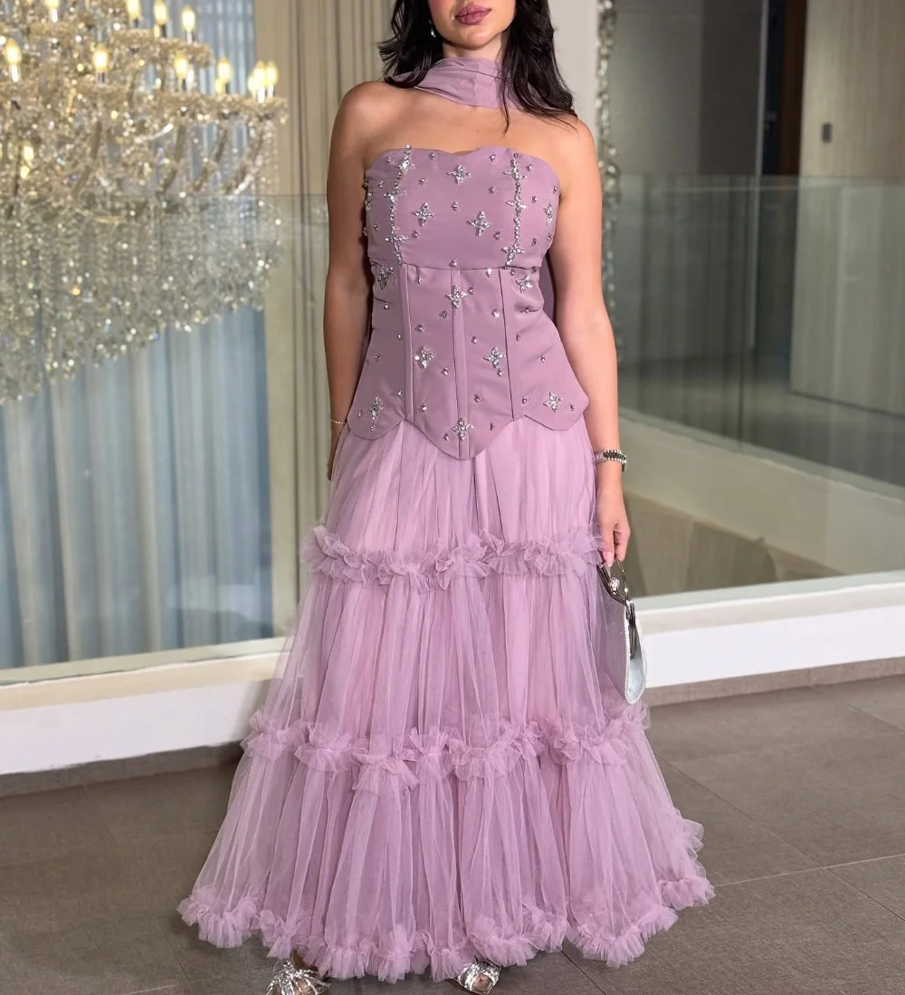 

Customized Matching Jersey Pleat Sequined A-line Strapless Long Dresses Bespoke Occasion Classic Modern Style