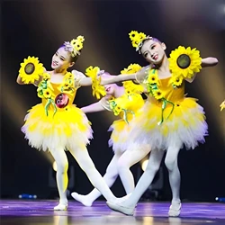 Children’s Sunflower Performance Costume Sundance for Girls’ Yellow Style National Opening Dance Sunflower blossom Dress