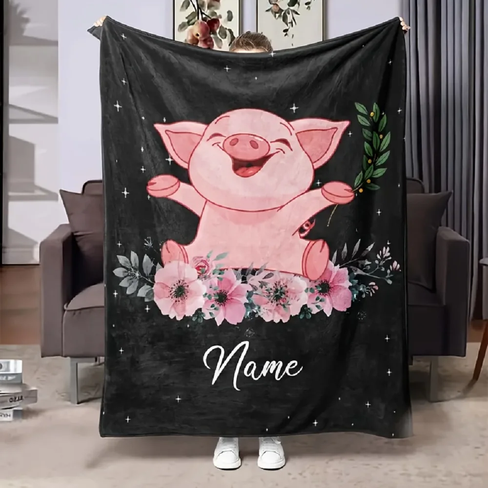 1 Stück anpassbare Flanelldecke mit rosa Schweinchen-Design, für alle Jahreszeiten, vielseitig einsetzbar, ideales Geschenk für Geburtstage, Feiertage, Outdoor-Aktivitäten