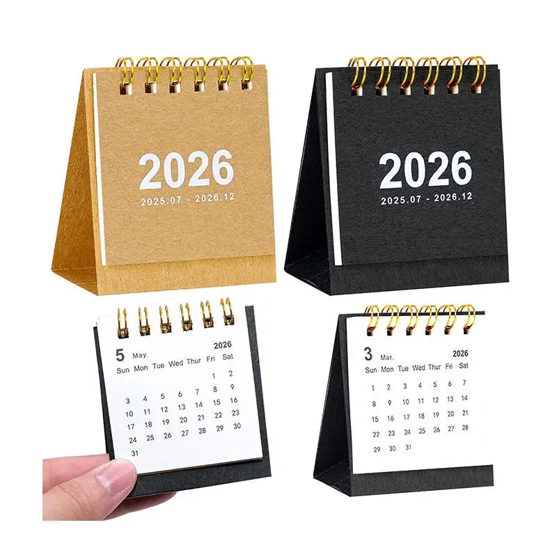 

2026 Mini Desktop Calendar Retro Paper Planner Simple Creative Design for School Office Desk Decoration Supplies Organizer