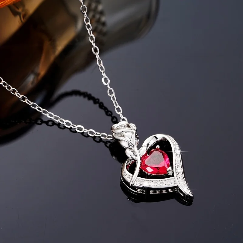 Collana di lusso con cuore in zircone rosso con confezione regalo rosa per fidanzata compleanno natale regalo di san valentino 2023 accessori