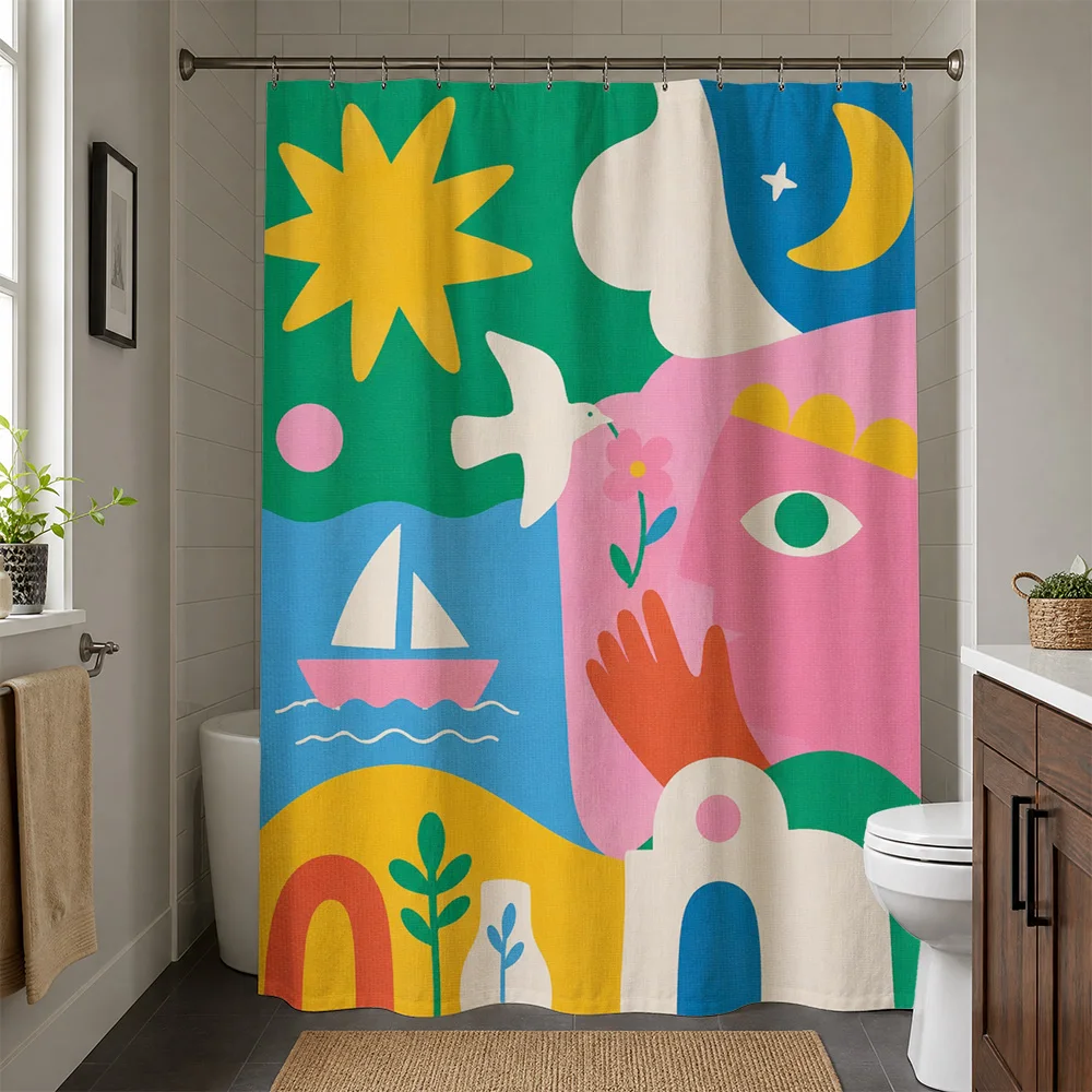 Boho Rainbow Abstract Shower Curtain Fun Colorful Kids Bathroom Decor Nursery Shower Curtain