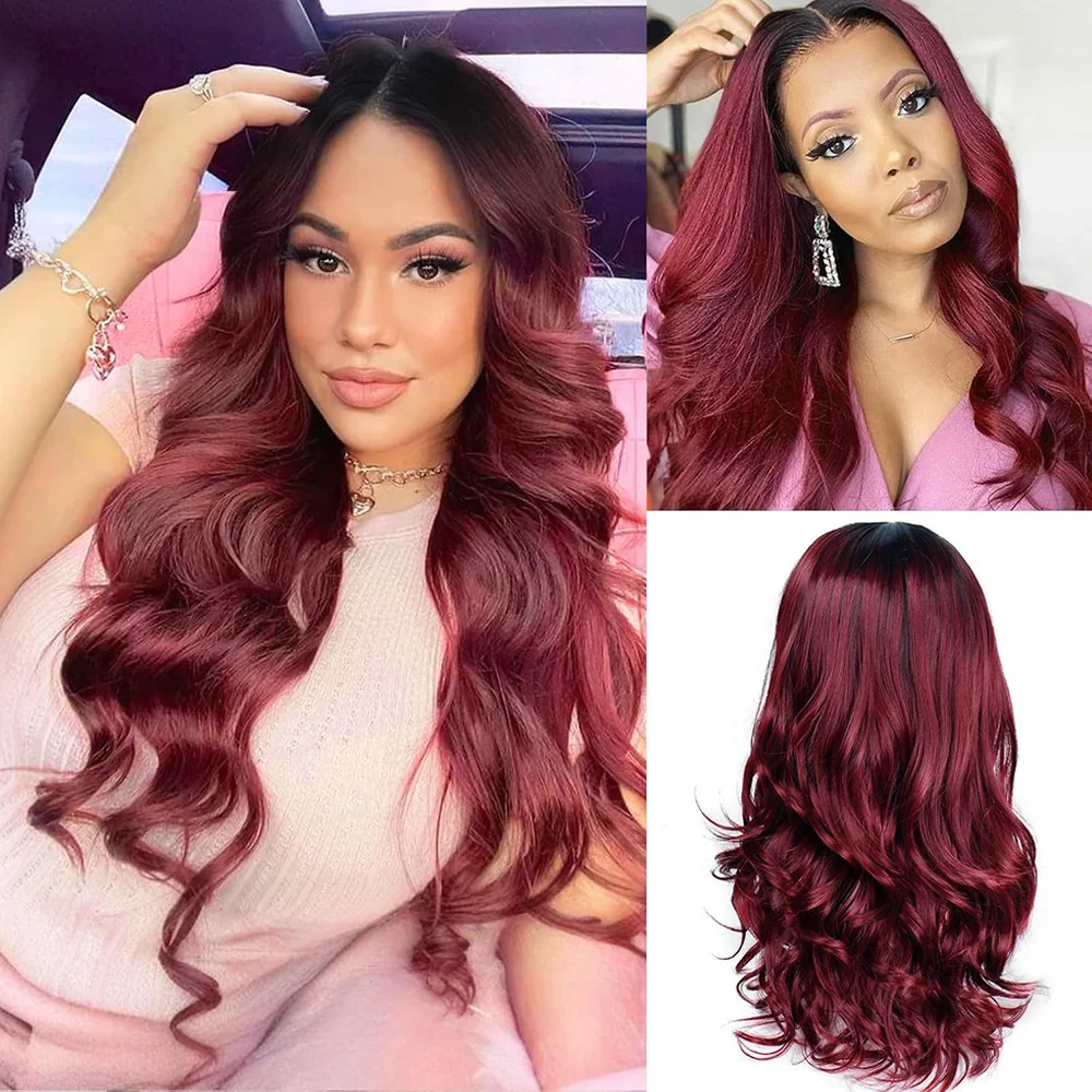 Long Wine Red Wavy … - image