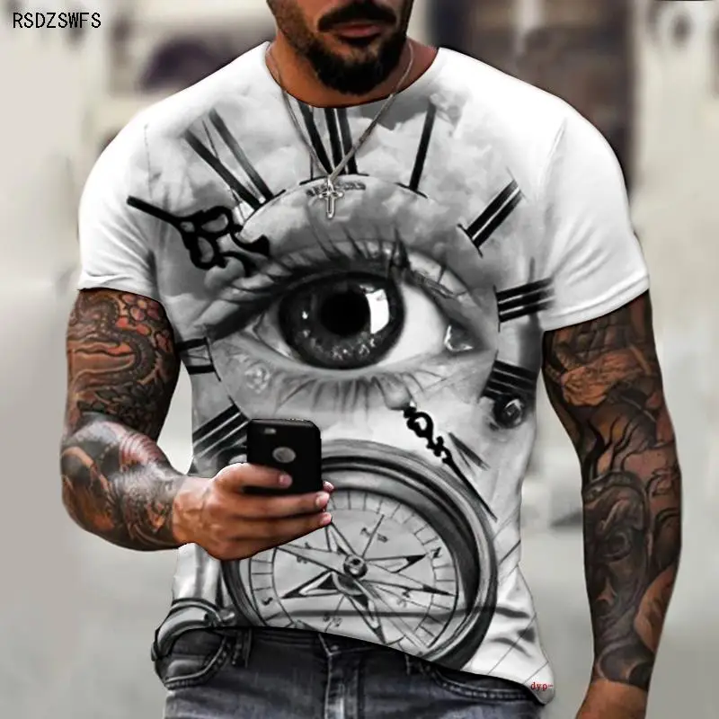 Brand Men\'s Summer Short Sleeve Retro Gray Pointer 3d Printing Men\'s T-shirt Cool Fashion Streetwear Size 5XL Plus Size 2021