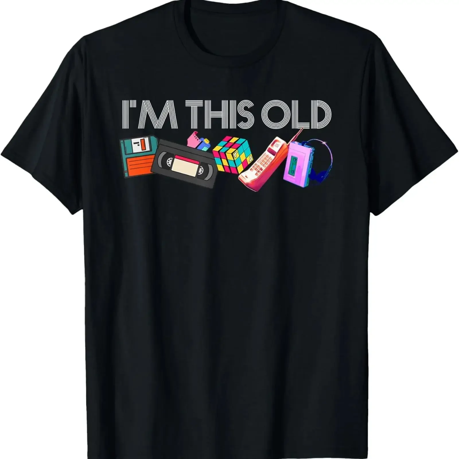 I'm This Old 80s Technology Icons 1980s Birthday T Shirt Black vintage Washed Casual Comfortable Stylish Top For Everyday Wear