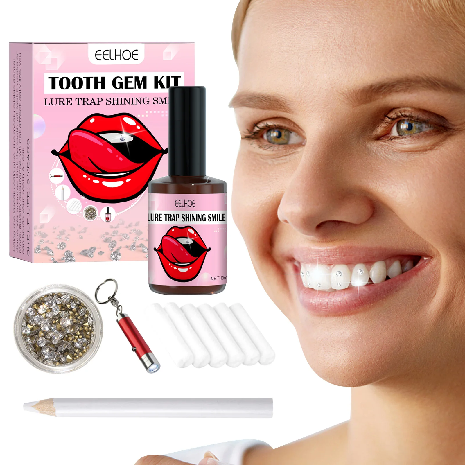 

Tooth Gem Set Easy To Remove Beautiful White Tooth Jewelry Reflective Teeth Ornament Application Kit For Girls Women