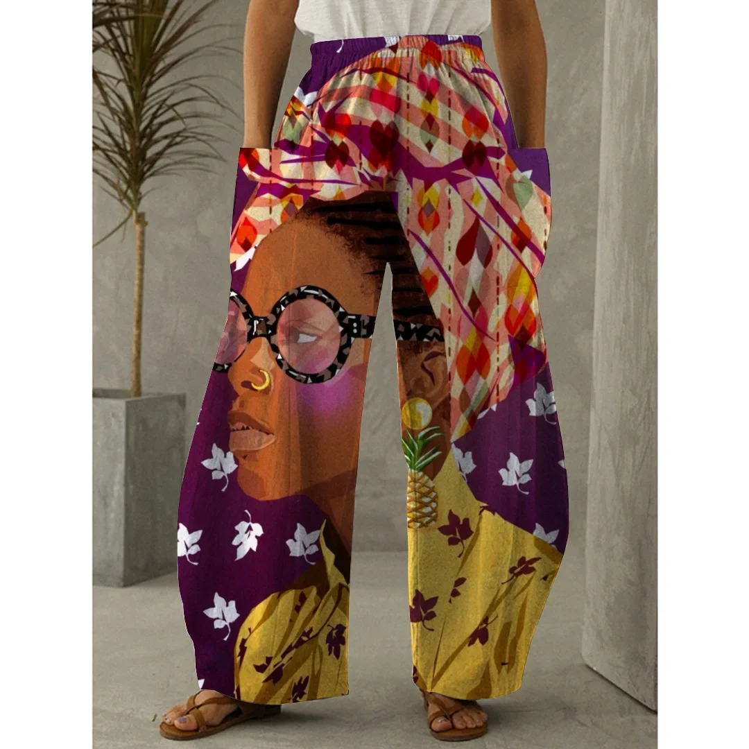 

Tribe Totem Full Length Wide Leg Pants Printed Thin Nationality Hipster Fashion Summer Streetwear Sweatpants Women Clothing