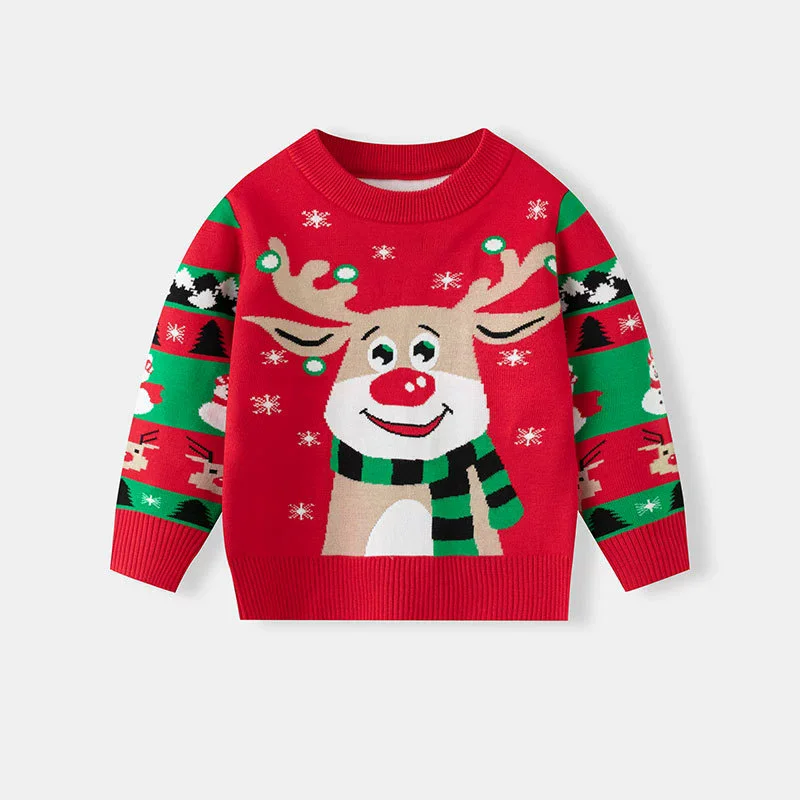 Christmas Kids Warm Sweater 2026 New Children Winter Cartoon Jumper Boys Girls Autumn Pullover Knit Clothing 3-7 Years Old