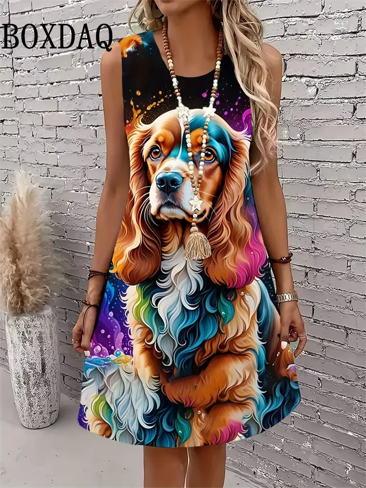2026 Women's Dress Summer Fashion Abstract Cat Pattern Sleeveless Dress Loose Sundress Casual Graffiti 3D Print Plus Size Dress