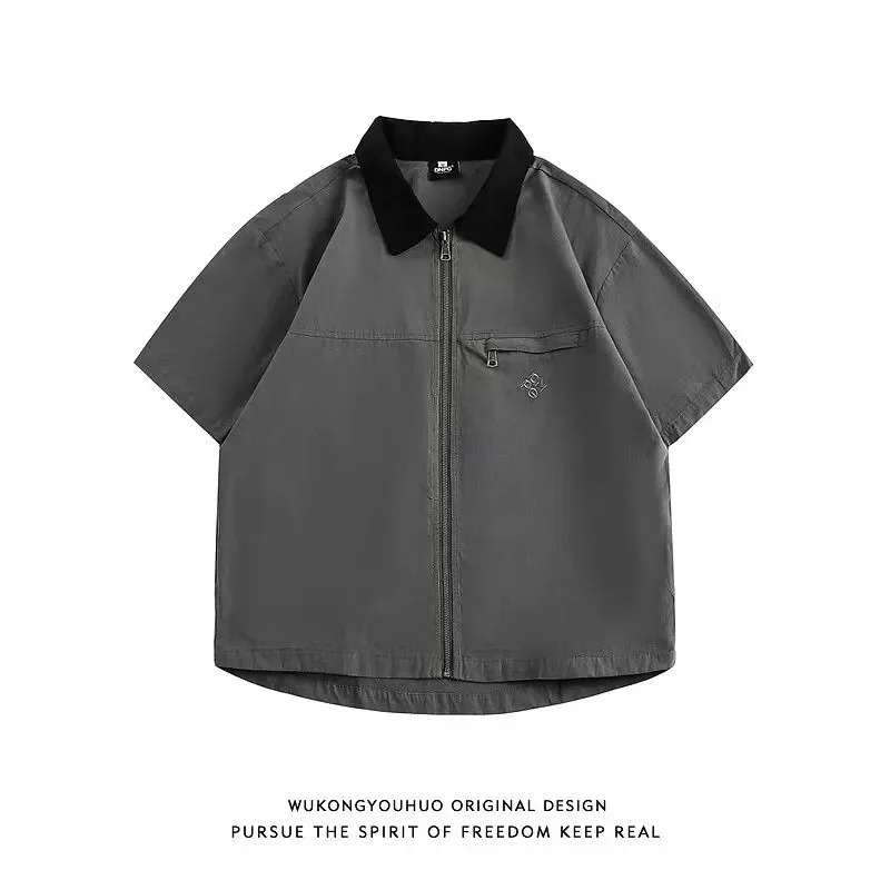

Mens Retro Mountain Style Outdoor Contrast Collar Short Sleeve Shirt Casual Loose Workwear Blouse
