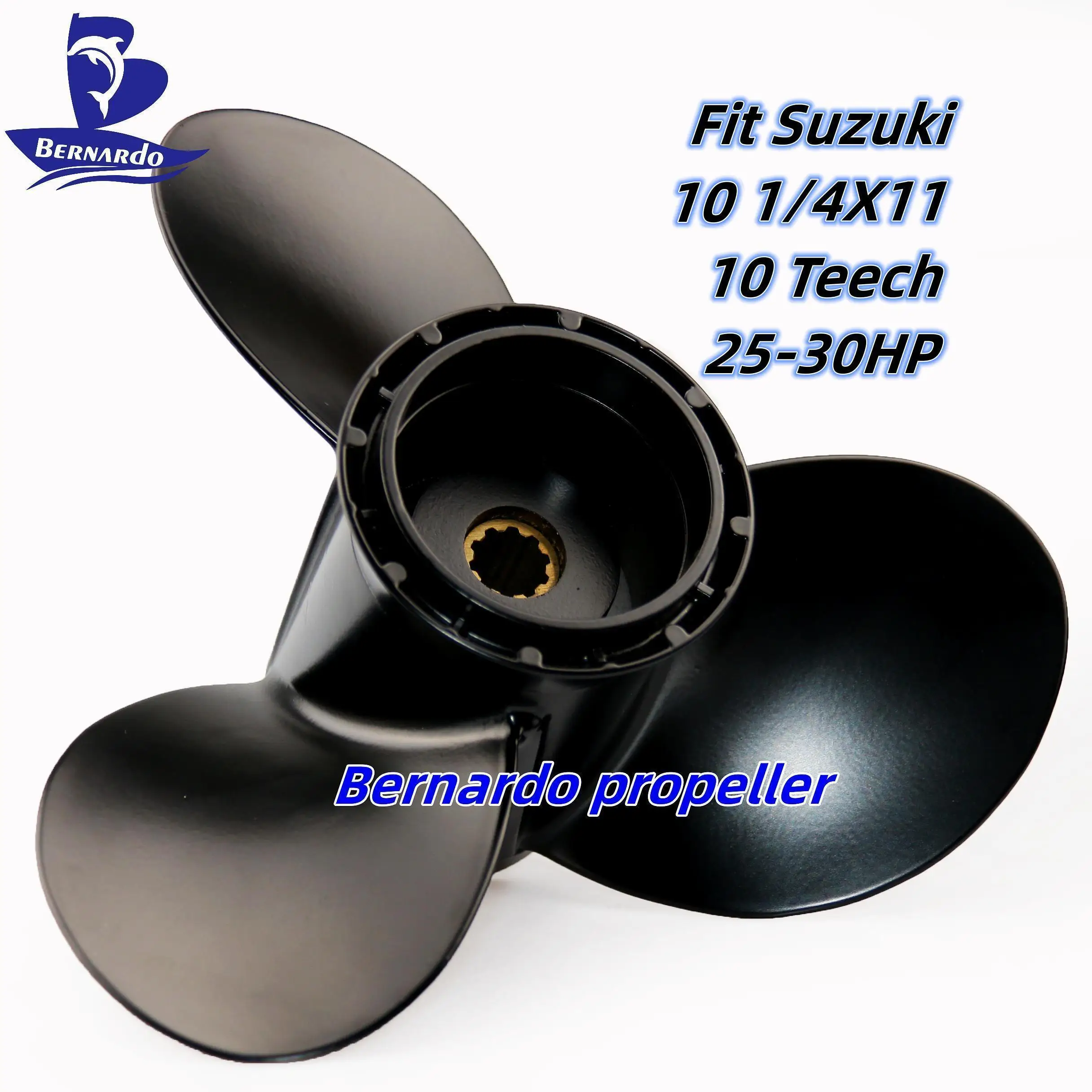 Bernardo Boat Propeller Fit Suzuki 10 1/4X11 Outboard Engines 20 25 30 HP Motor Aluminum Alloy Screw 3 Blades 10 Tooth Spline