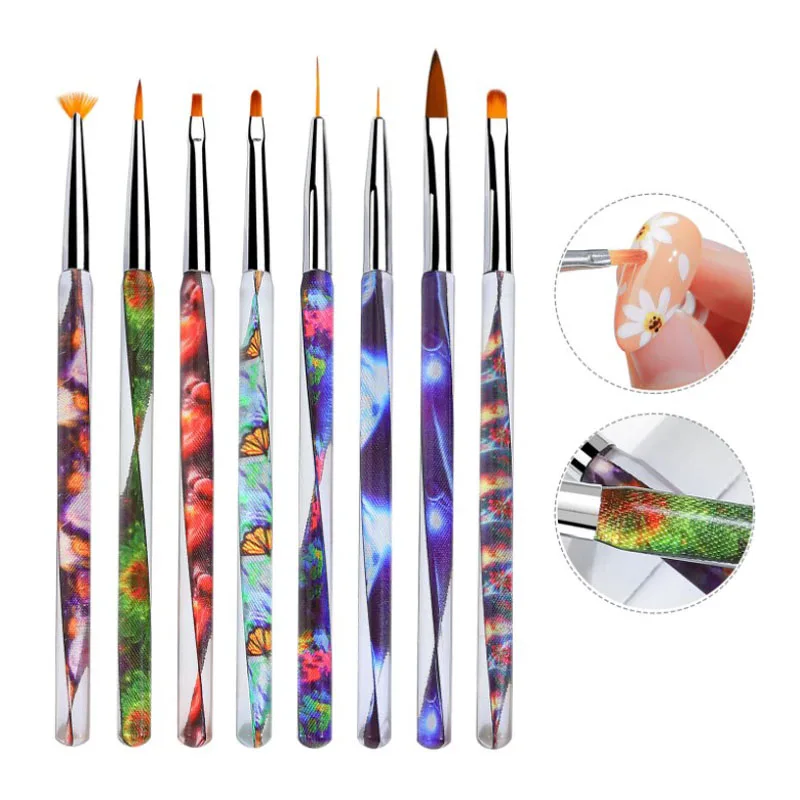 Crystal Ribbon Crystal Nail Art Brush Paintting Flower Line Pen Gel Polish Carving Drawing Pencil Acrylic Brushes Manicure Tools