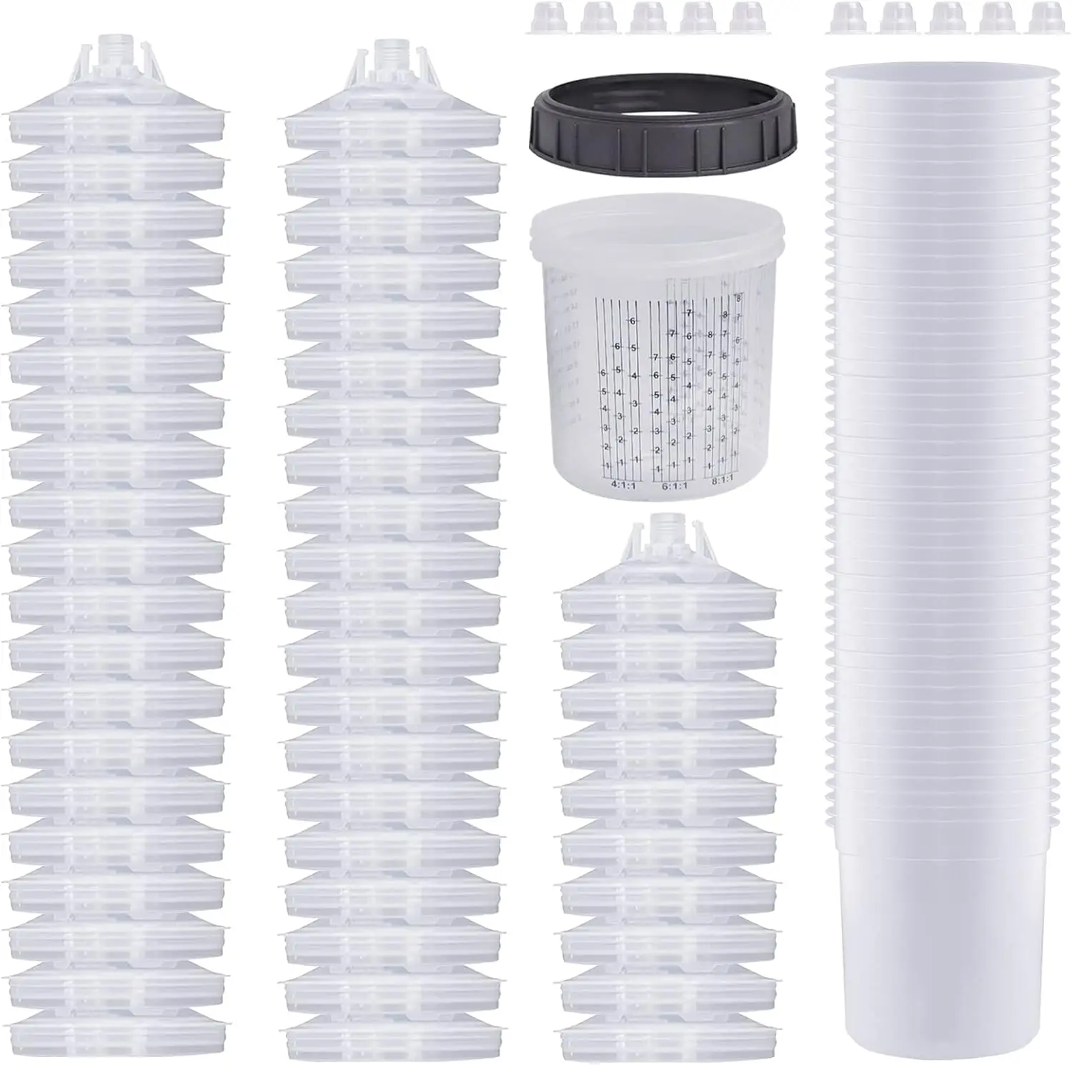 

Набор чашек для смешивания одноразового распылителя краски, 20 унций (600 мл) с 50 чашками и крышками, жесткими чашками и пробками для автомобильной покраски