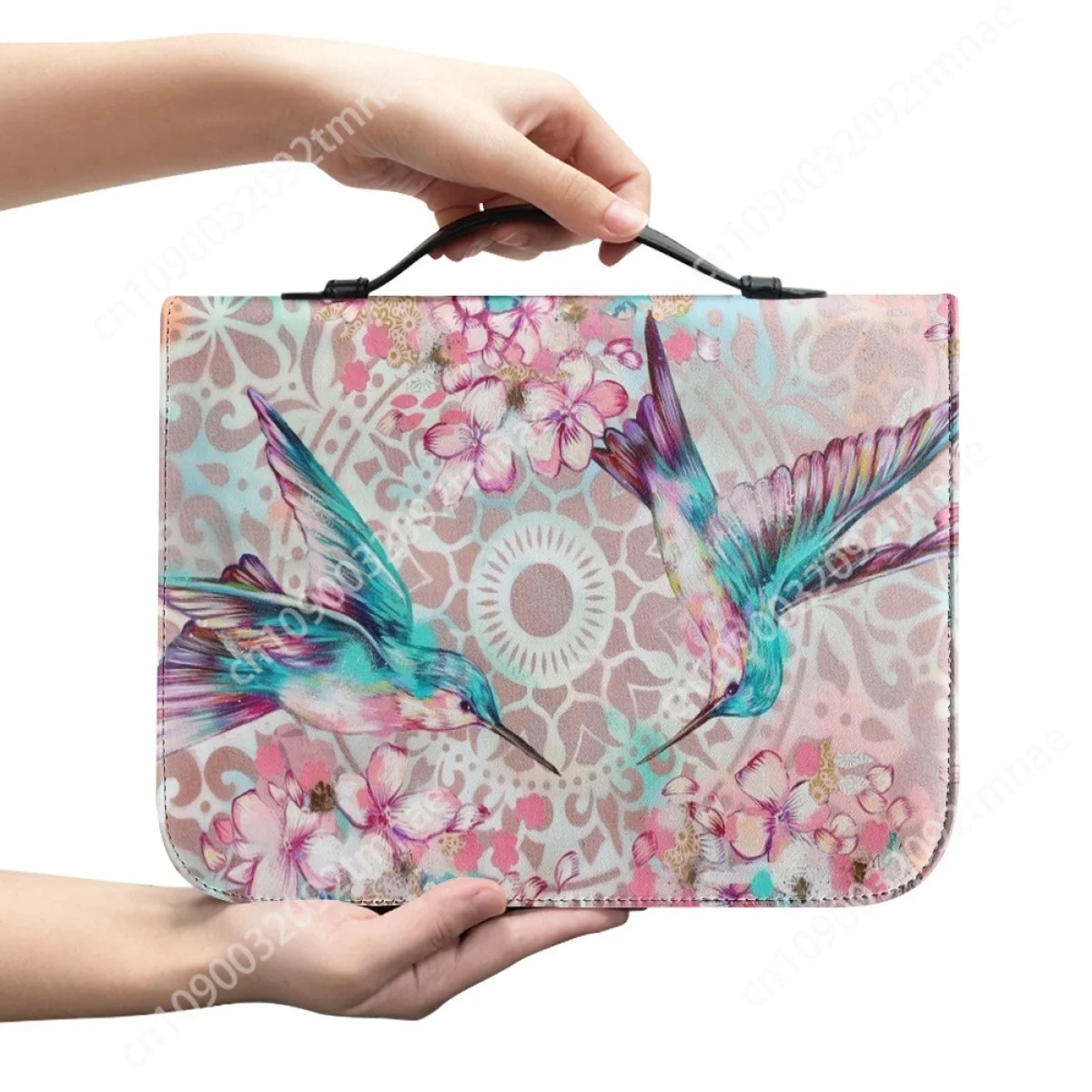 Trendy Floral Hummingbird Custom Bible Storage Bags for Women Leather Cover Case Zipper Handle Handbags Bible Carrying Case