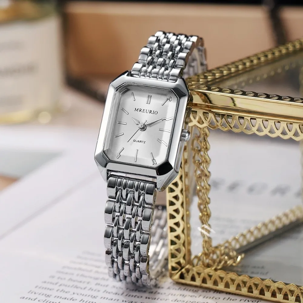 Fashion Stainless Steel Quartz Watches Quartz Square Women Wristwatch Luxury Gift Simple Strap Watch Student