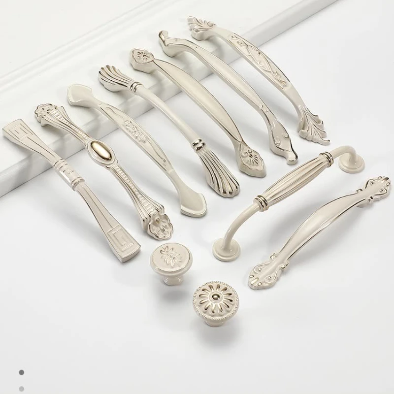 مقبض درج خزانة خزانة الملابس من سبائك الزنك الأبيض العاجي على الطراز الأوروبي البسيط الحديث - سطح أملس لأجهزة الخزانة