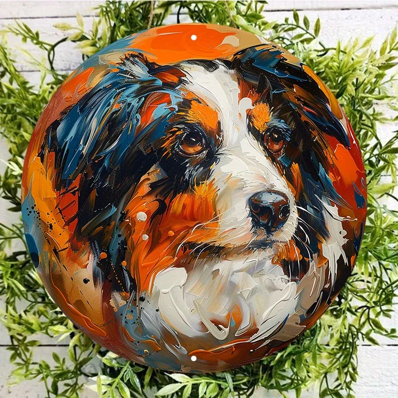 Border Collie Aluminum Metal Wall Sign, Round HD Printed, Waterproof Art with Pre-Drilled Holes, Easy Hanging, Home Decor