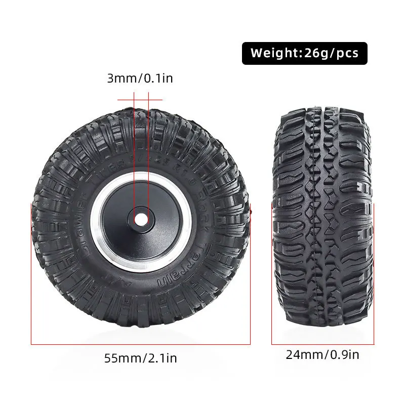 1.0 Inch Tires and Wheels Set for TRX4M SCX24 FMS FCX24 1/18 RC Crawler, 4pcs Pre-assembled Rubber Tires with Plastic Rims, Read