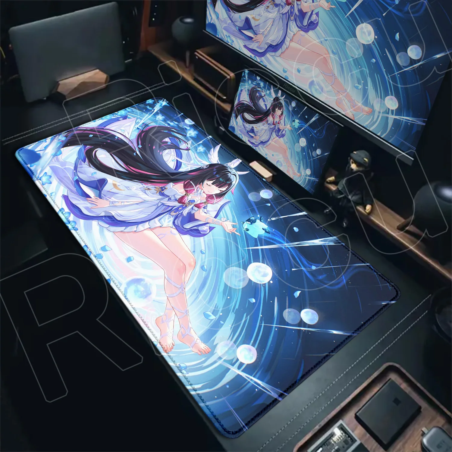 Podkładka pod mysz Kawaii Genshin Impact Columbina, gamingowa, z obszyciem, motyw zwierzęcy, duża, gumowa, artystyczna, pod laptopa, na biurko.