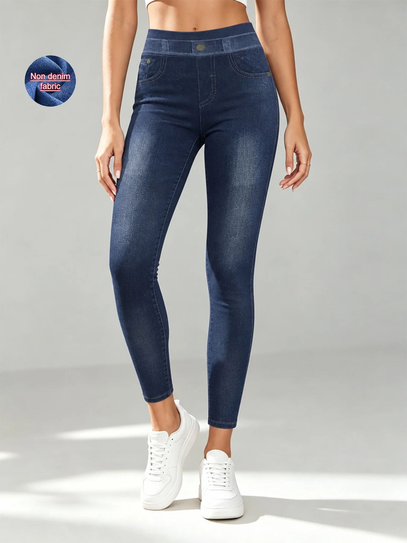 Spring/Summer Women's Imitation Denim Leggings, High Waist Stretchy Comfortable Tummy Control Fitness Gym Yoga Pants Daily Wear