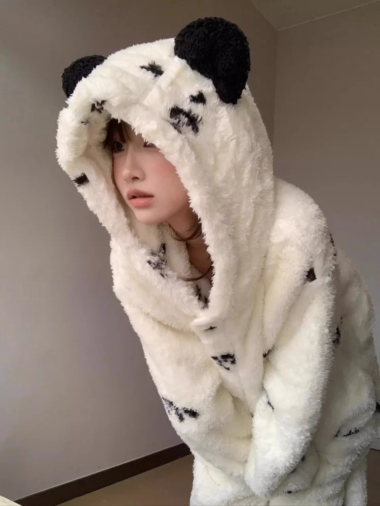 Japanese Original Coral Fleece Thermal Pajamas Women's Winter Thickened One-piece Sweet Outdoor Loungewear
