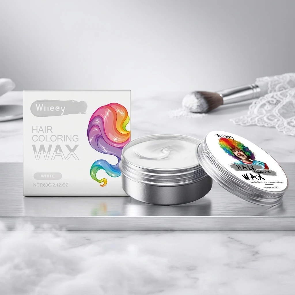 Halloween White Hair Dye Temporary Colorant for Cosplay Party Washable Hair Wax Mild Formula Sensitive Scalp 60g Safe