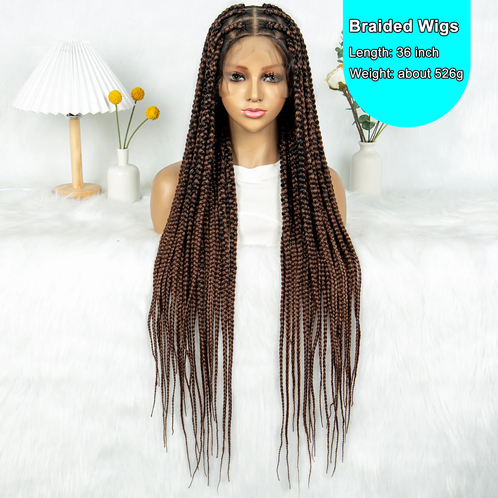 الاصطناعية كامل الدانتيل الجبهة شعر مستعار مضفر جامبو Knotless مربع شعر مستعار مضفر آلهة تجديل للنساء السود #6
