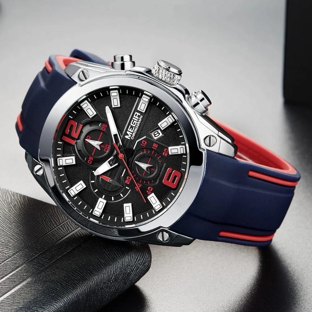 MEGIR Watch Top Brand Mens Watches with Chronograph Waterproof Silicone Sport Wristwatch Men Watch Analog Quartz 2022