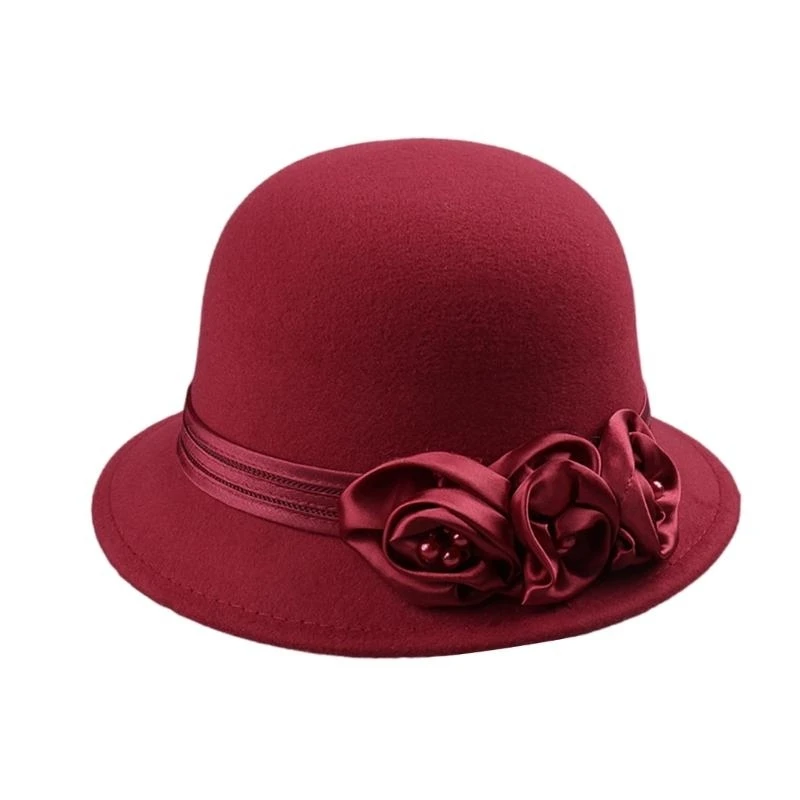 

E56A Fedoras Hat for Cosplay Parties Elegant Silky Camellia Flower Hat Adult Carnivals Party Hat Flapper Head Accessories