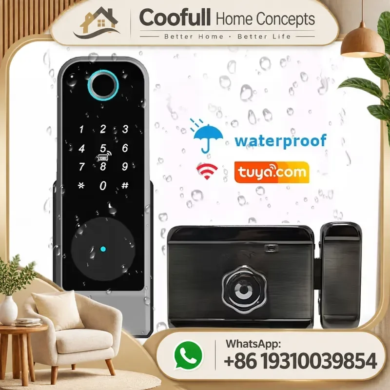 Smart Keyless Door Lock Wifi Fingerprint Tuya App IP65 Waterproof Digital Rim Lock For Home Security Entrance