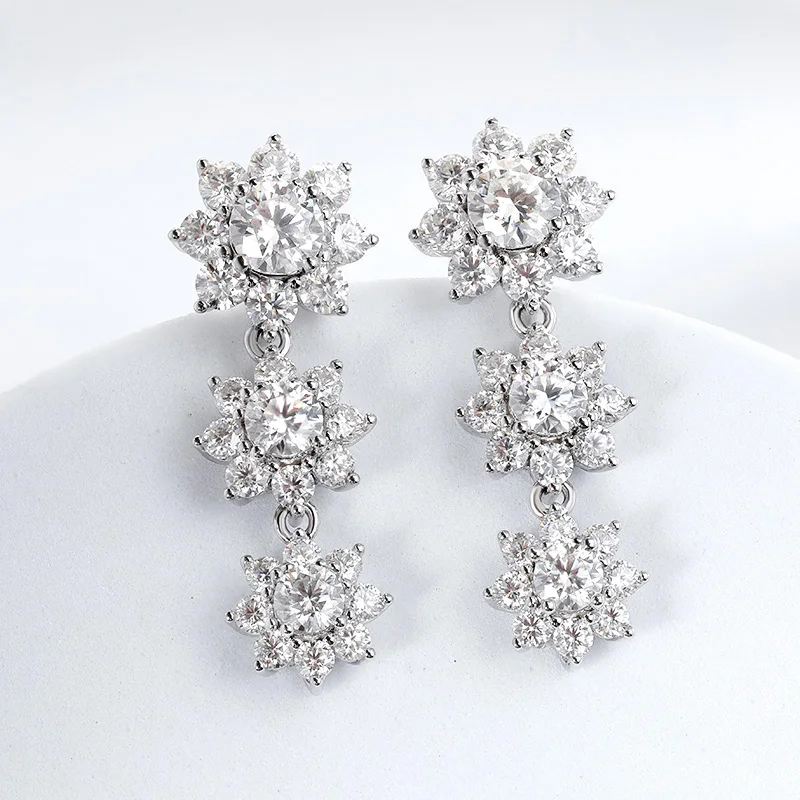 Smyoue 2.8-5.8CTTW D Color All Moissanite Drop Earrings Classic Sunflower Sparkling Full Diamond Jewelry 925 Sterling Silver GRA