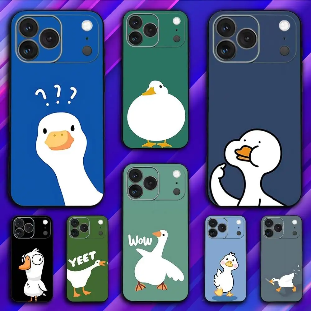 حافظة هاتف D-Duck Cartoon G-Goose لهاتف iPhone 17,16,15,14,13,12,11,Pro,Max,Plus,X,XS,SE4,E,Mini,Soft Black Case
