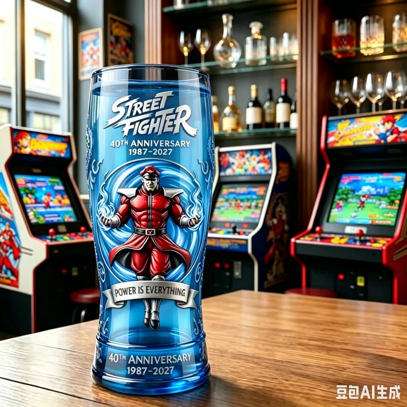 40th Street Fighter Anniversary M. Bison Themed Glass Cup for Gamers