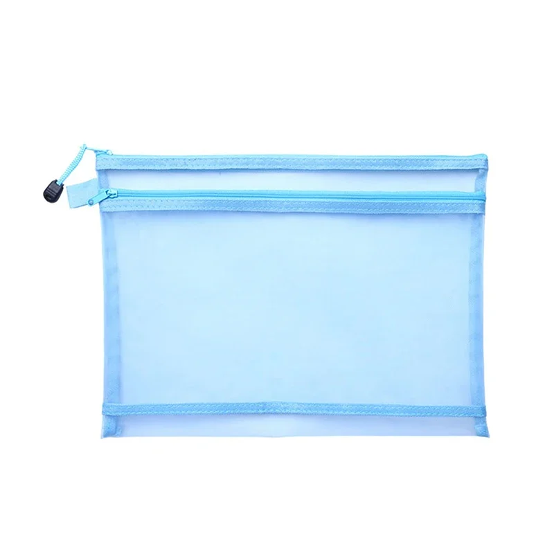 A4 A5 A6 Portable Double-layer Mesh Zipper File Bag Transparent Student Test Paper Data Storage Bag Office Files Stationery