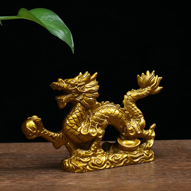 Good Lucky Dragon Chinese Twaalf Zodiac Standbeeld Goud Dragon Standbeeld Dieren Sculptuur Beeldjes Desktop Decoratie