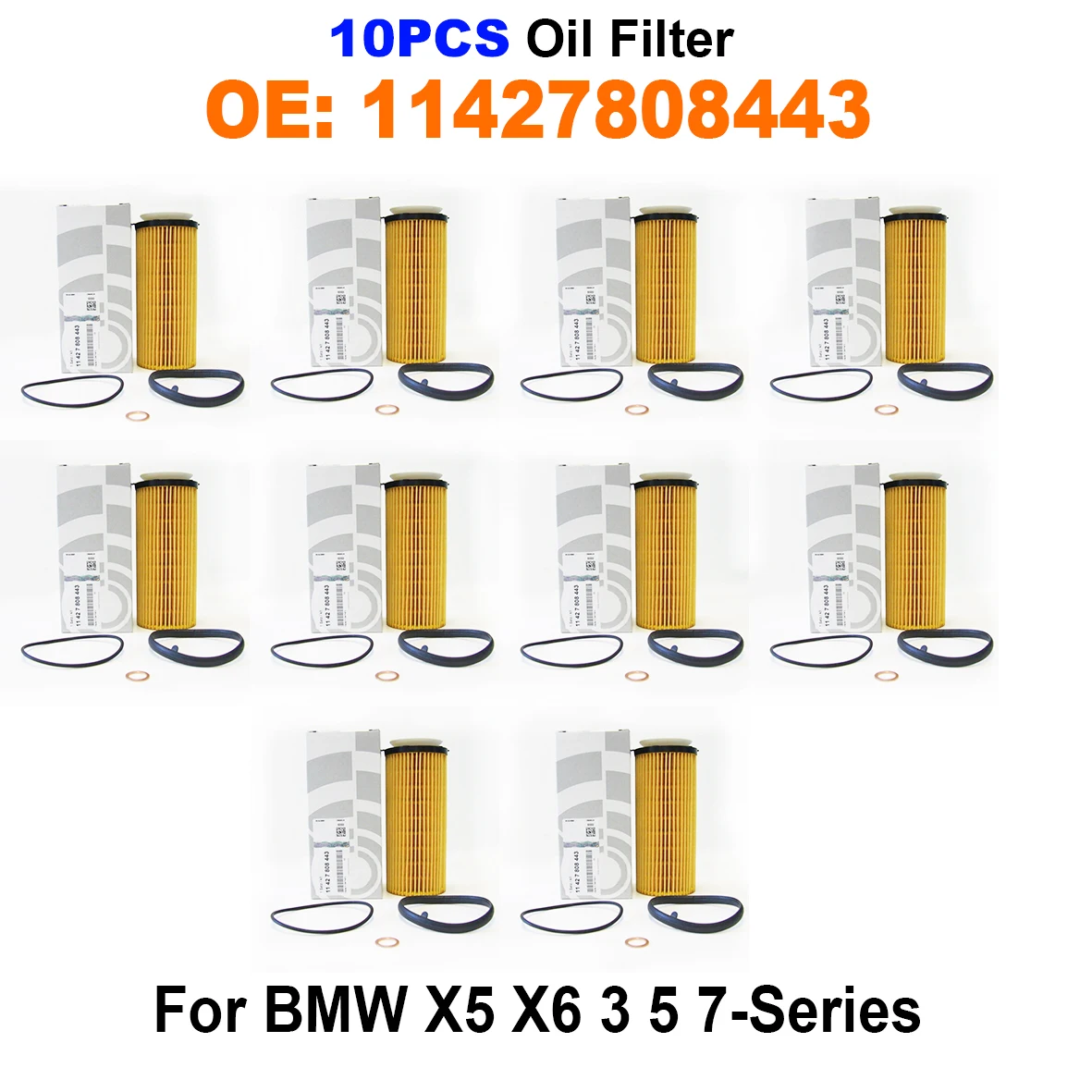 

10 шт., высококачественный масляный фильтр 11427808443 для BMW X6 3 5 7-Series E90 E92 E93 E91 2008-2013, замена автомобильного масляного фильтра