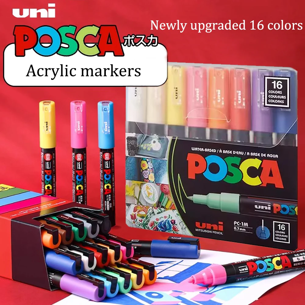 Japan UNI POSCA Acrylic Paint Marker PC-1M PC-3M PC-5M Advertising Poster Graffiti Note Pen Rock Painting Marking Art Supplies