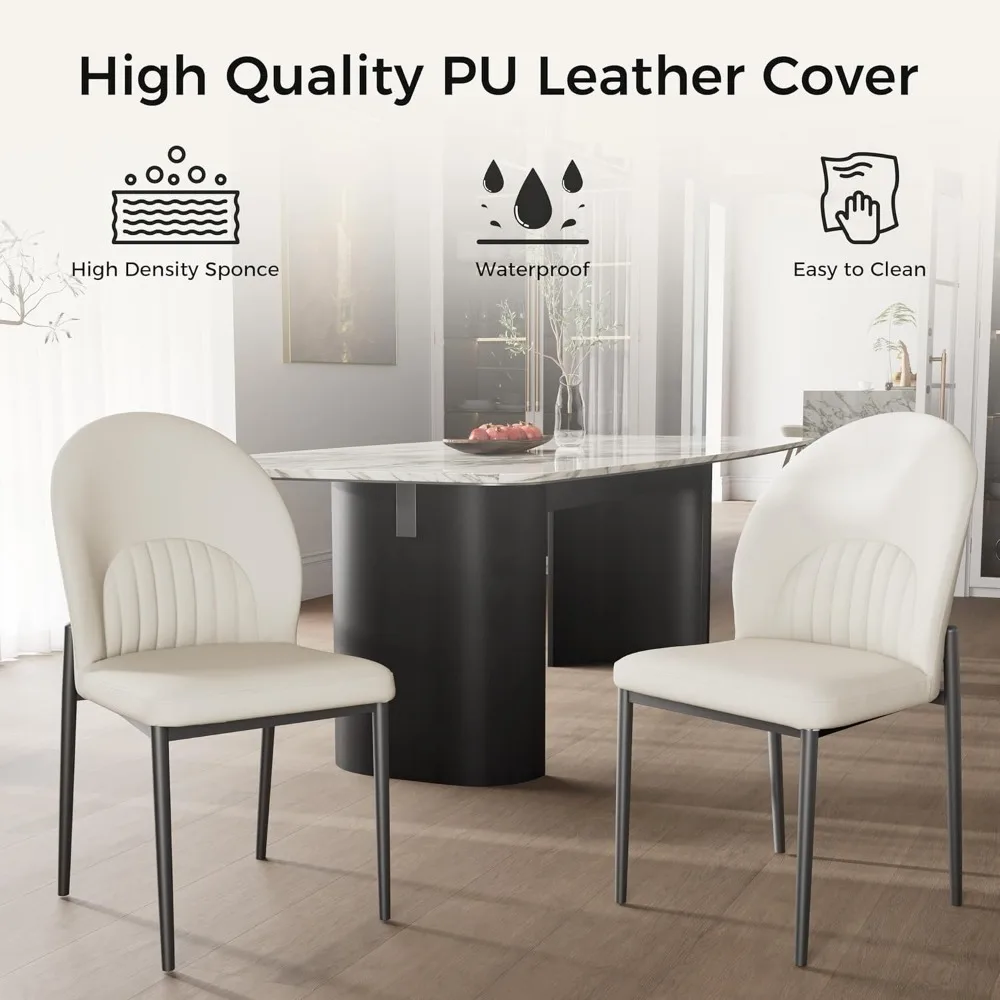 Gepolsterte moderne Esszimmerstühle aus der Mitte des Jahrhunderts, 2er-Set, dicke Rückenlehne, ergonomische Küchen- und Esszimmerstühle, langes PU-Leder