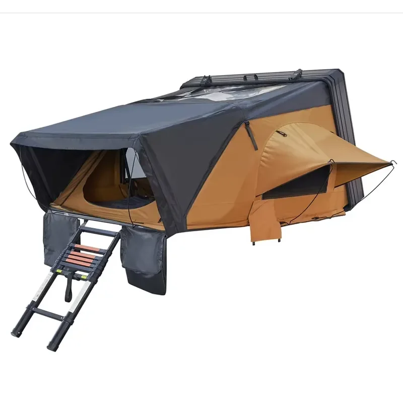 Juren Aluminum Alloy Side-Flip 1.6 / Triangular Folding Roof Tent with Two Bedrooms Camouflage Style Summer Use