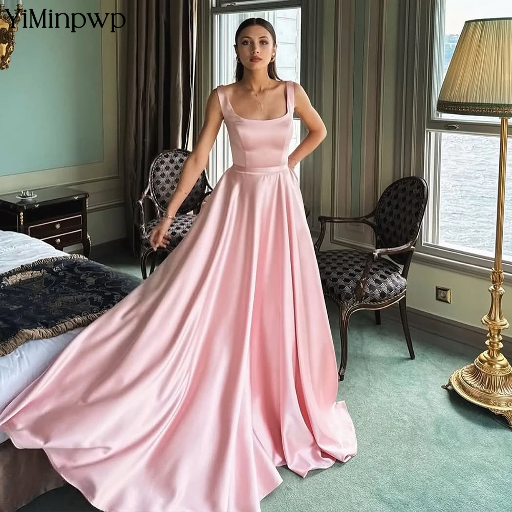 블루 이브닝 드레스 여성 스퀘어 칼라 A 라인 vestido de noiva 간단한 댄스 파티 드레스 바닥 길이 웨딩 게스트 드레스 맞춤형