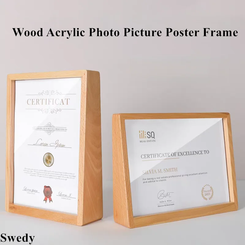 

8 Inch 148x210mm Wood Acrylic Sign Holder Stand Restaurant Table Menu Paper Holder Wedding Price Label Photo Picture Frame