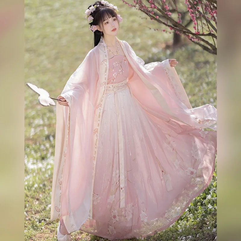 

Song Dynas Sle, женская традиционная плиссированная юбка Hanfu с вышивкой, большая Sve irt, длина до талии, летняя мода