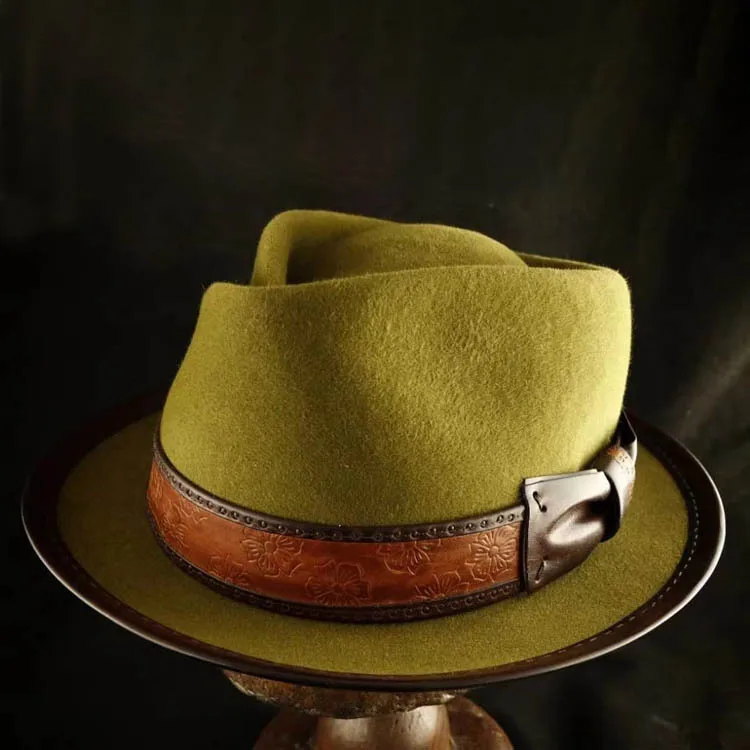 

Leather Trimmed Wool Hat Fashionable Pure Wool Hat
